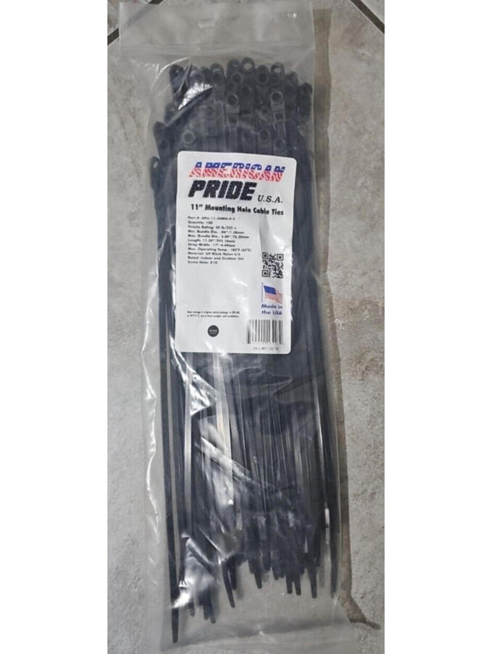 American Pride # APU-11-50-MH-0-C, 11.0" UV Black Mounting Hole Wire Ties 100pc